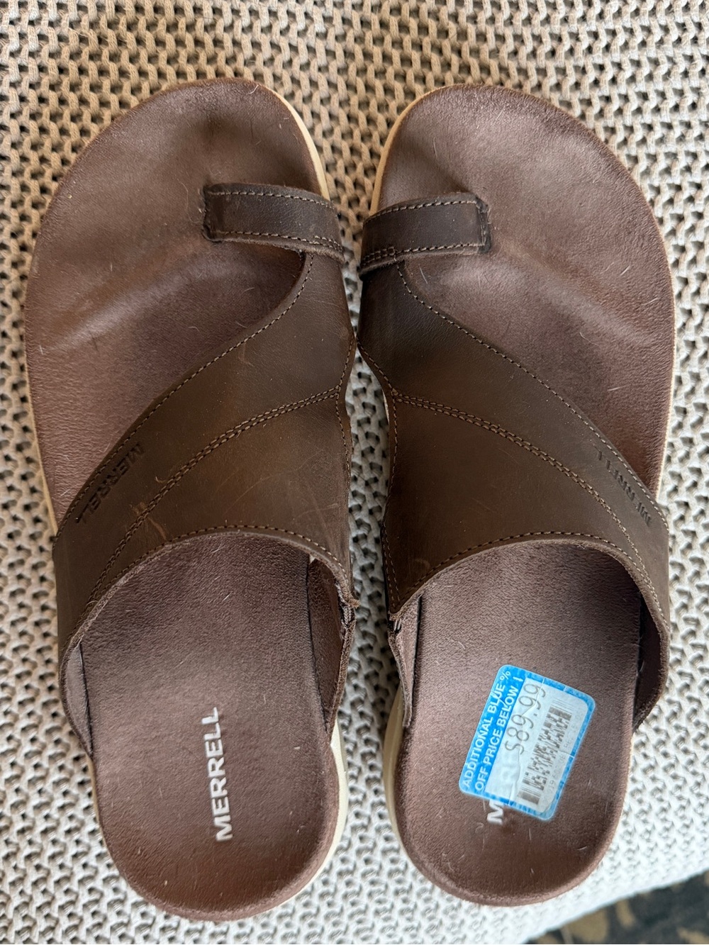 Merrell Dark Brown Leather Toe-Loop Slide Sandals
